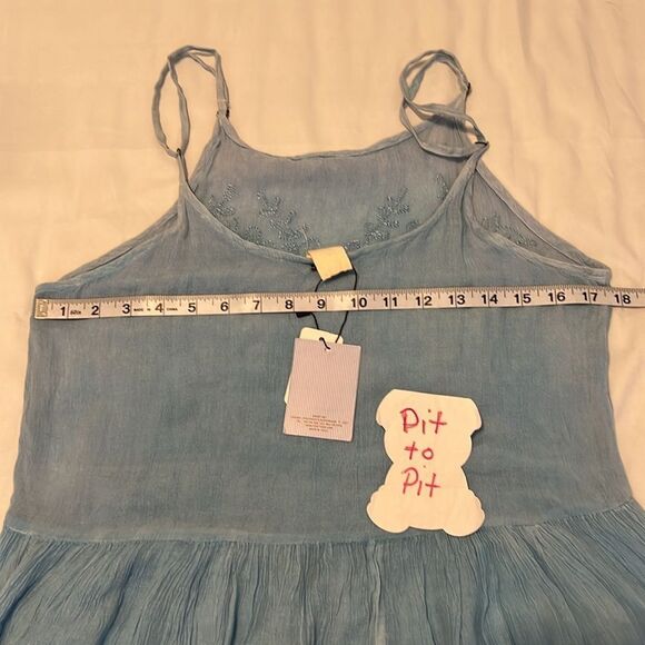 NWT BE beach size XL adjustable spaghetti strap blue embroidered sheer sundress - Picture 8 of 12